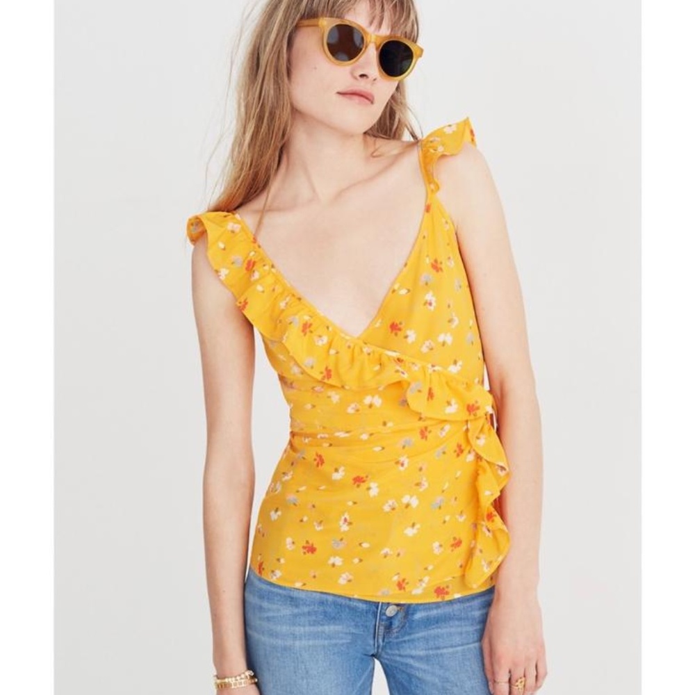 Madewell Yellow Floral Wrap Shirt